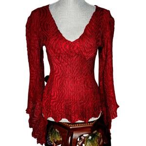 Red Sheer Mermaid Flared Sleeve Top - Size M - Stretchy